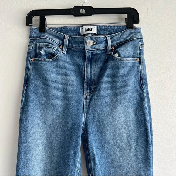 Paige Stella distressed high rise straight leg jeans denim blue 22092 - Picture 7 of 9